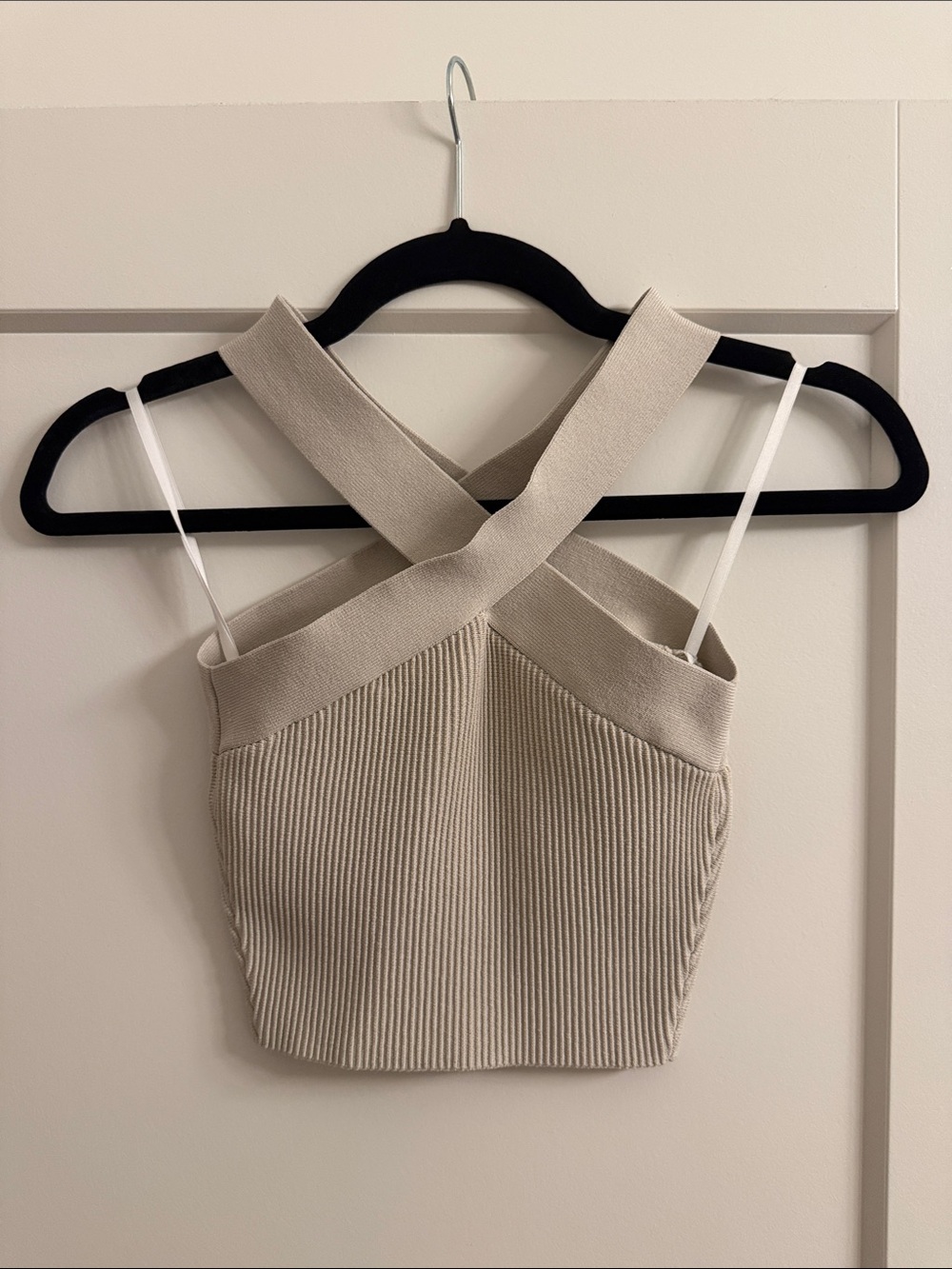 Aritzia Cross-Strap Ribbed Crop Top - Taupe